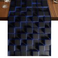 thumbnail image 1 of Blue Black Cubes Short Table Runner 36 Inches Long, Modern Geometric Abstract Art Cotton Linen Table Runners Dresser Scarves, Fabric Tabletop Scarf Furniture Cover for Home Dinner Party Decor 13"x36", 1 of 9