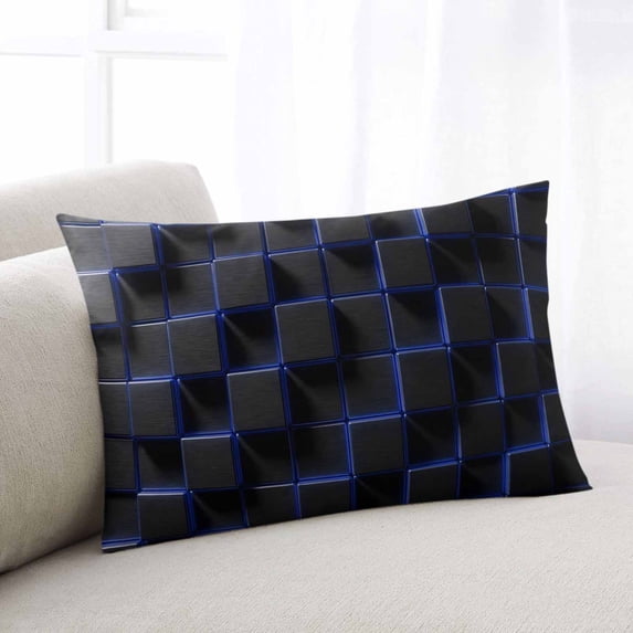 Blue Black Cubes Throw Pillow Covers, Modern Geometric Abstract Art Soft Breathable Pillow Cases with Invisible Zipper for Sleeping, Small Pillowcases for Couch Bed Sofa Chair 16x24 Inches