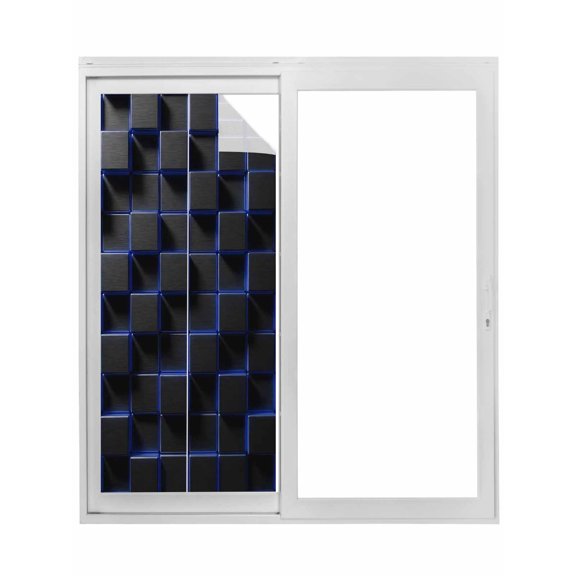 Blue Black Cubes Window Privacy Film, Modern Geometric Abstract Art Static Cling UV Sun Blocking Tint Film Heat Control Windows Films for Bedroom Bathroom, Window Stickers 17.7"x39.3"