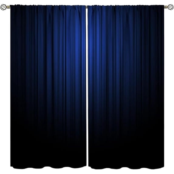 Blue And Black Curtains Abstract Ombre Navy Striped Dark Art Aesthetic Modern Curtain With Rod Pocket For Bedroom Living Room Home Decor Drapes Window Treatments 53"W x 84"L (Pack of 2)