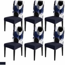 Blue Black Dining Chair Cover Set of 6,Boho White Modern Geometric Abstract Circle Stretch Chair Protectors Slipcover,Spandex Kitchen Chair Seat Back Cushion Slip Cover for Dining Room,Party,Hotel