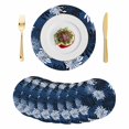 thumbnail image 1 of Blue Black Flowers Round 13 Inch Placemats Set of 8, Modern Abstract Blooms Floral HeatResistant Non Slip Place Mats for Dining Table, Wipeable Braided Kitchen Table Mats for Housewarming, 1 of 9