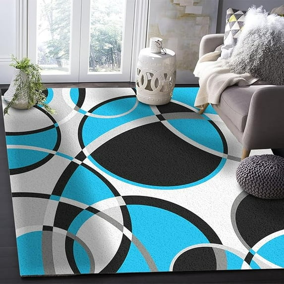 Blue Black Geometric Area Rug, Modern White Abstract Art Decorative Rug, Indoor Rugs Super Soft Machine Washable Non-Slip Durable Carpet For Living Room Bedroom Dining Room 4 x 5ft