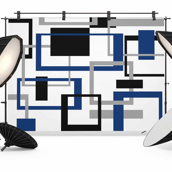 Blue Black Geometric Backdrop for Photoshoot,Photography Photo Studio Background Wall Backdrop,Modern Minimalist Stripes Aesthetic Back Drop Banner Panel for Portraits Wedding Live Streaming 7x5Ft