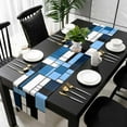 thumbnail image 1 of Blue Black Geometric Cotton Linen Table Runner 16 x 72 inch Modern White Blue Abstract Art Non-slip Rectangular Dining Table Decor for Wedding Party Holiday Dinner, 1 of 8