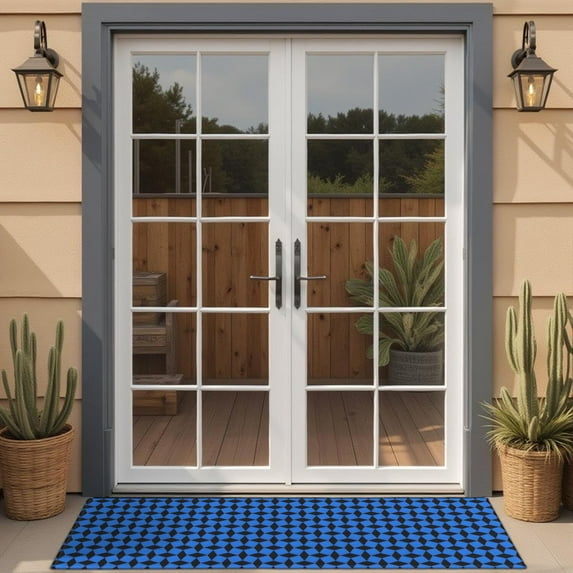 Blue Black Geometric Pattern Door Rugs,Washable Non Slip Door Mats Indoor,Decorative Door Mats,Entry Mat Indoor for Entrance,Bedroom,Kitchen,Bathroom,16"x47"