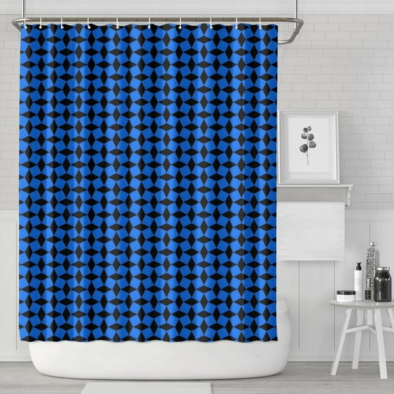 Blue Black Geometric Pattern Shower Curtain 84"x72" ,Bathroom Decorative Shower Curtains Set with 12 Hooks,Modern Waterproof Washable Shower Curtain
