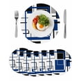 thumbnail image 1 of Blue Black Geometric Round Placemats Set of 6 for Dinning Tables,Heat-proof Braided Table Mats 13 Inch,Modern Minimalist Abstract Stripes Washable Place Mat for Kitchen Restaurant Party Table Decor, 1 of 9