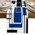 thumbnail image 1 of Blue Black Geometric Table Runner - 36 Inch Long, Kitchen Dining Table Runner Dresser Scarves, Modern Minimalist Abstract Stripes Farmhouse Decor for Coffee Tables Wedding Party Banquet, 1 of 8