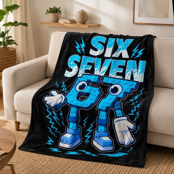Blue Black Graphic 67 Robot Lightning Design Fleece Throw Blanket, Soft 280 Gsm Polyester, Home Decor for Couch, Sofa & Bed
