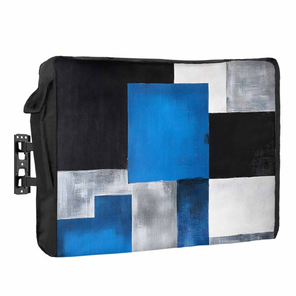 Blue Black Grey Outdoor TV Cover 30 to 32 inch Weatherproof Waterproof, Abstract Gradient Modern Art TV Enclosures with Remote Control Pocket Flat Screen Protector for Outside