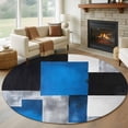 thumbnail image 1 of Blue Black Grey Round Rugs for Living Room 5ft Abstract Gradient Modern Art Non Slip Circle Rug Washable Low-Profile Indoor Carpet for Bedroom, Dining Room, Bathroom, 1 of 9