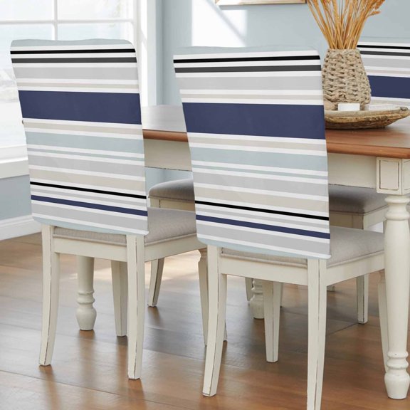 Blue Black Grey Striped Chair Back Covers, Removable Chair Covers for Dining Chairs Set of 4, Washable Chairs Slipcovers Back Seat Protector for Wedding Party 19"x20"
