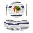 thumbnail image 1 of Blue Black Grey Striped Round Placemats Set of 8 for Dinning Tables,Heat-proof Braided Table Mats 15 Inch,Farmhouse Stripes Washable Place Mat for Kitchen Restaurant Party Decor Table Setting, 1 of 9