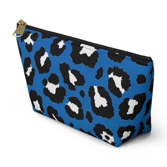 Blue & Black Leopard Makeup Bag Animal Print Cosmetic Bag-Women's Bags