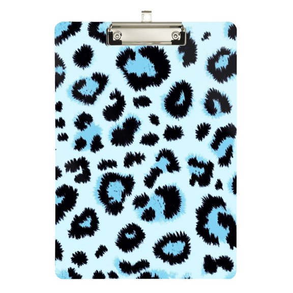 Blue Black Leopard Skin Print Acrylic Clipboard Drawing Board with Hook Writing Pad File Storage A4 Size Silver 12.5" x 9"