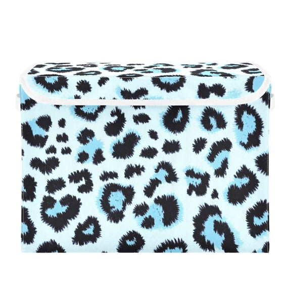 Blue Black Leopard Skin Print Foldable Storage Bin with Lid and Handle Collapsible Storage Box 16.5 x 12.6 x 11.8 inches
