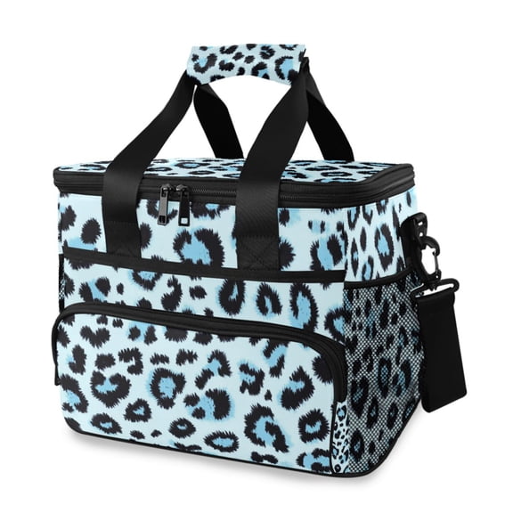 Blue Black Leopard Skin Print Portable Cooler Lunch Box Reusable Insulated Lunch Bag Leakproof 15L