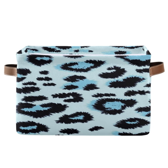 Blue Black Leopard Skin Print Square Storage Bins with Handles Collapsible Containing Box 1 Pack