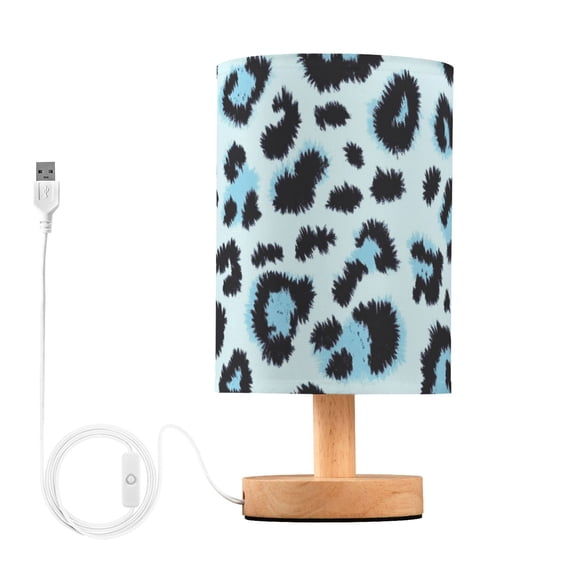 Blue Black Leopard Skin Print Table Lamp with USB Port LED Warm Light Lamp Night Light Home Decor