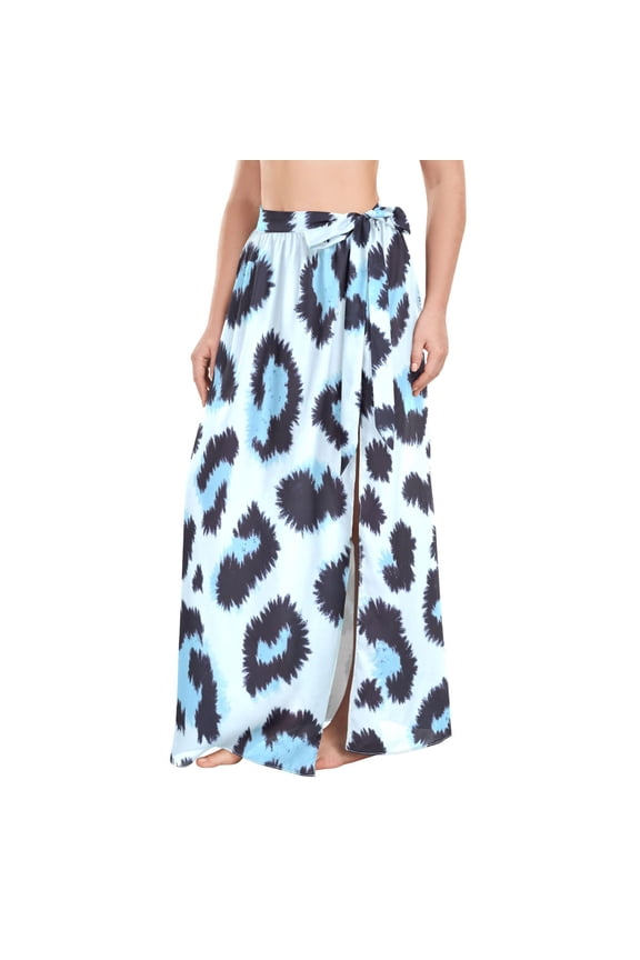 Blue Black Leopard Skin Print Women's Swimwear Cover Ups Strappy Beach Dress Sarong Wrap M