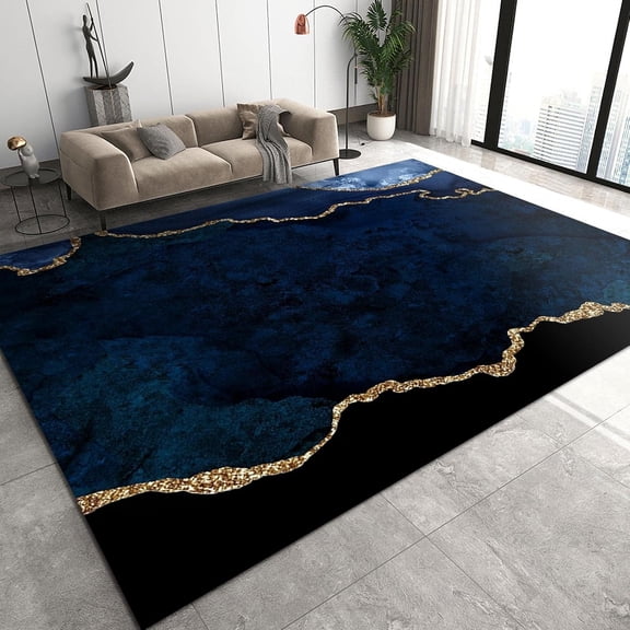 Blue Black Marble Area Rug, Classical Fashion Bedroom Rugs, Non-Slip Machine Washable Large Rug for Living Dining Dorm Room Bedroom Decor 4'x6'
