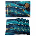 thumbnail image 1 of Blue Black Marble Placemats Set of 4, Modern Golden Abstract Aesthetic Placemats for Dining Table, Place Mats for Kitchen Tabletop, Waterproof Wipeable Dining Table Mats Set, 1 of 9