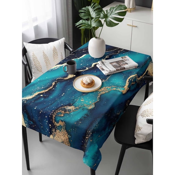 Blue Black Marble Tablecloth Rectangle Table Cloth 60x120, Waterproof Tablecloth Outdoor Table Cloth, Modern Golden Abstract Aesthetic Washable Table Cover for Kitchen Dinning Party