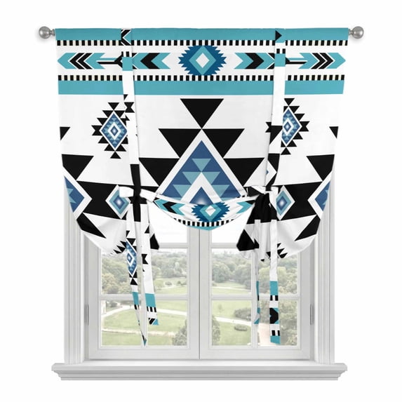 Blue Black Pattern Tie Up Curtain for Window, Retro Bohemian Square ...