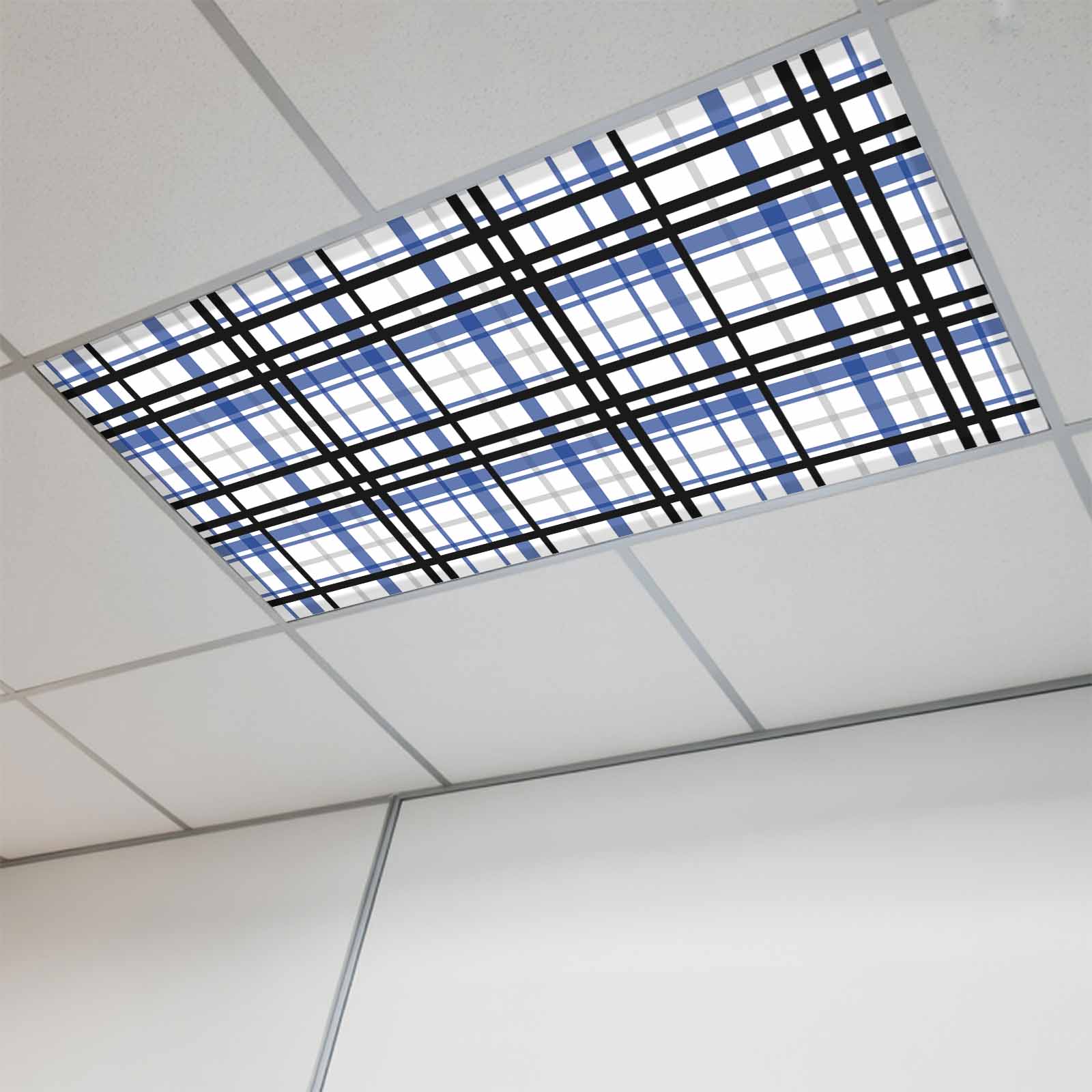 Blue Black Plaid Fluorescent Light Covers, Farmhouse Blue Black ...