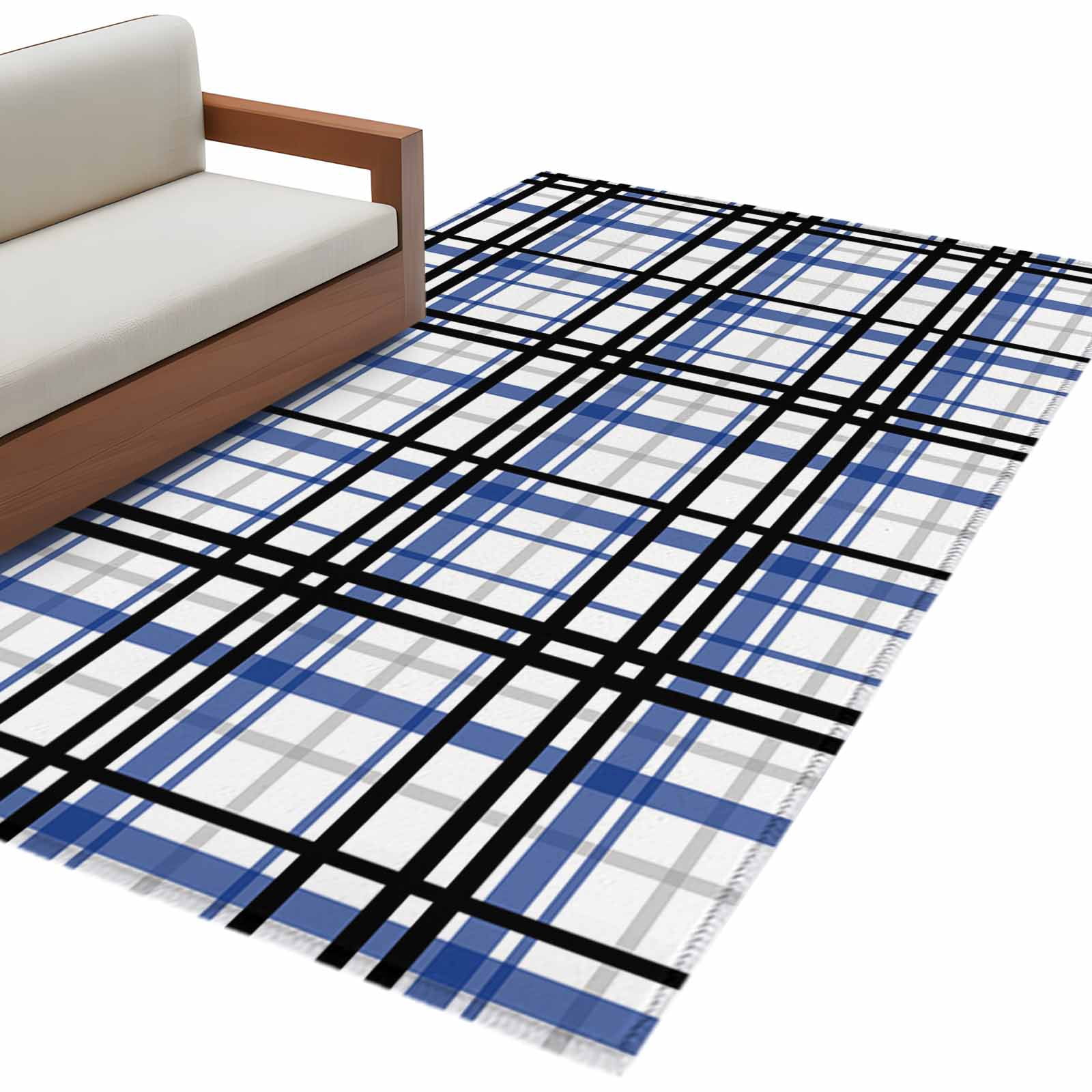 Blue Black Plaid Large Area Rugs for Bedroom Living Room, Soft Non Slip ...