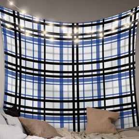 Blue Black Plaid Small Tapestry for Bedroom Wall Hanging Tapestry, Farmhouse Blue Black Checkered Ceiling Backdrop Tapestries Poster Blanket Wall Decor for Teens Room Living Room Dorm 23" x 28"