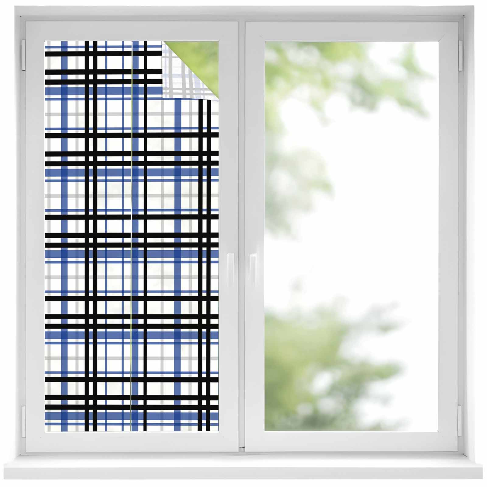 Blue Black Plaid Window Privacy Film, Farmhouse Blue Black Checkered ...