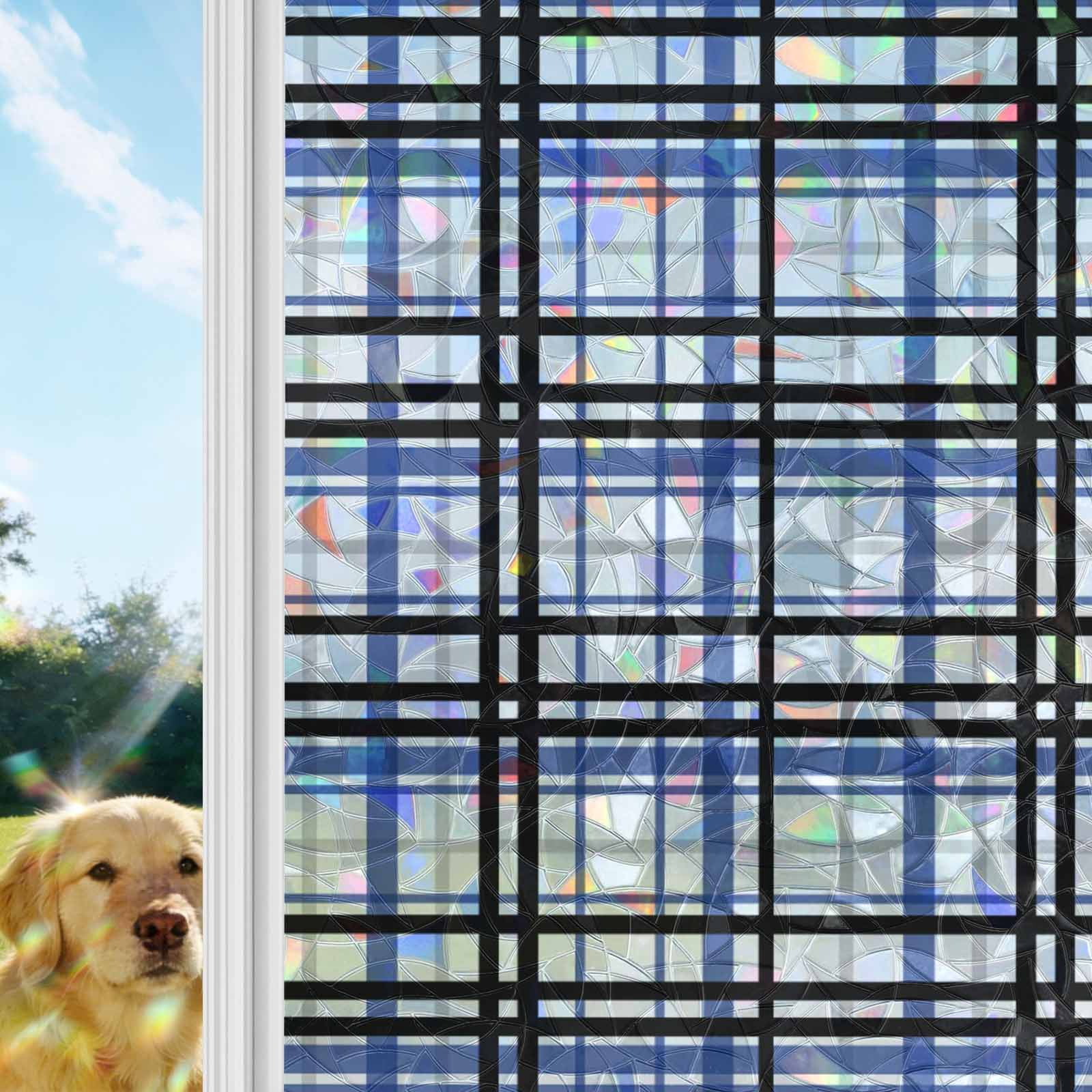 Blue Black Plaid Window Privacy Film Stain Glass,Reusable Decorative ...