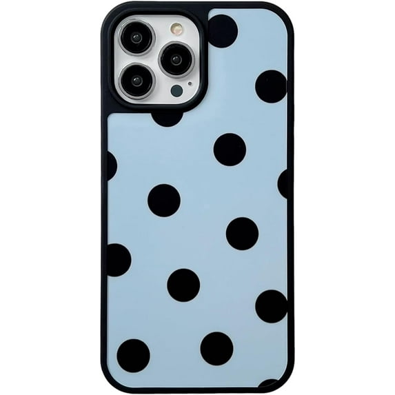 Blue Black Polka Dots Phone Case Compatible with iPhone 15 (NOT Pro) 2023 Cute Trendy One Piece Full Side Print Slim Hard Shell Girls Women Teen Gift Cover for iPhone15 6.1inch