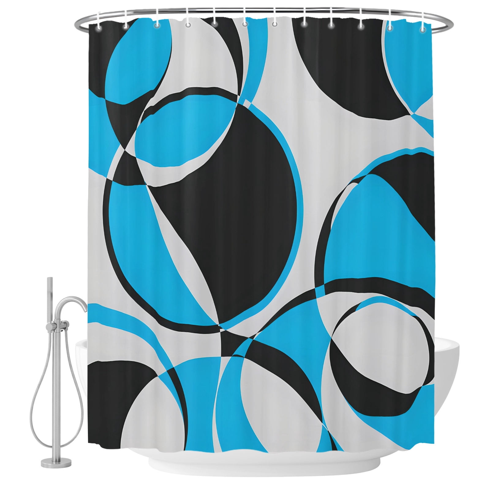 Blue Black Shower Curtain for Bathroom, Abstract Grey Black Blue Round ...