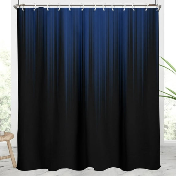Blue and Black Shower Curtain Navy Ombre Mens Boys Royal Boho Striped Dark Aesthetic Cool Minimalist Extra Long XL Large Home Bathroom Decor Bathtub Set with 12 Hooks, 72x84, Modern