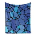 thumbnail image 1 of Blue and Black Soft Flannel Fleece Throw Blanket, Blob Look Uneven Shapes Pattern Stained Glass Inspired, Cozy Plush for Indoor and Outdoor Use, 60" x 80", Violet Blue Pale Blue, by Ambesonne, 1 of 6