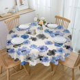 thumbnail image 1 of Blue Black Spring Floral Round Tablecloth 60 Inch - Waterproof Fabric Table Cloth Protector, Watercolor Botanical Rustic Tablecloths Washable Table Cover for Kitchen Banquet Party, 1 of 6