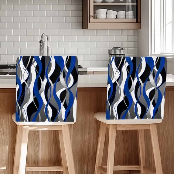Blue Black Stripes Chair Back Cover for Dining Room, Modern Abstract ...