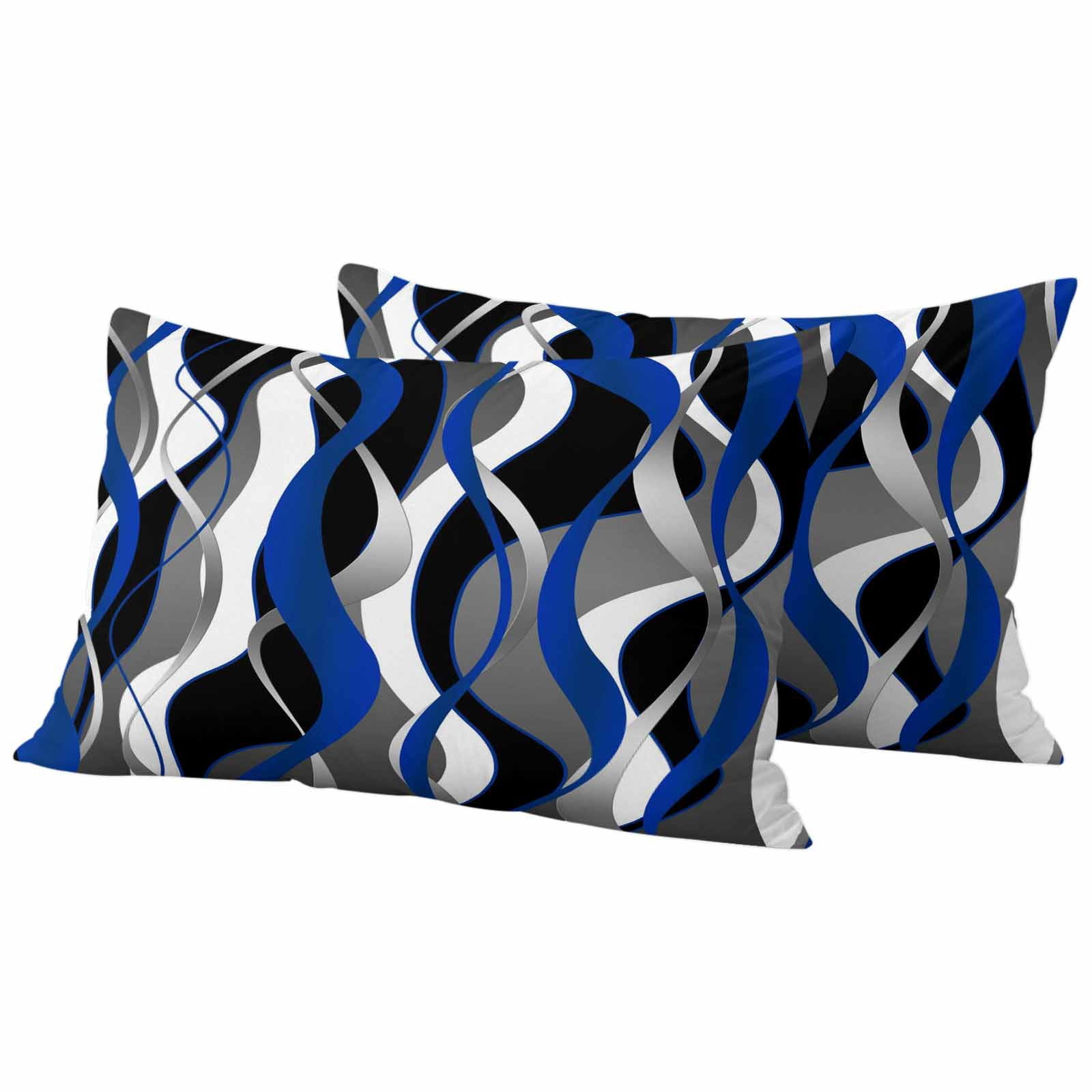 Blue Black Stripes Outdoor Waterproof Pillow Covers, Modern Abstract Ombre Grey White Lines Decorative Rectangle Throw Pillowcase Sofa Cushion Sham for Patio/Couch/Chair, 20"x12" 2 Pack
