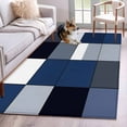 thumbnail image 1 of Blue Black Washable Area Rugs 2.7'x5', Geometric Abstract Color Block Plaid Modern Low Pile Throw Living Room Rug Non-Slip Sturdy Edge Binding Carpet for Indoor Entryway Bedside Kitchen, 1 of 9