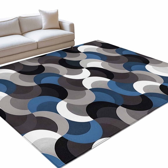 Blue Black Wavy 5x8ft Non Slip Area Rug Medieval Abstract White Grey ...