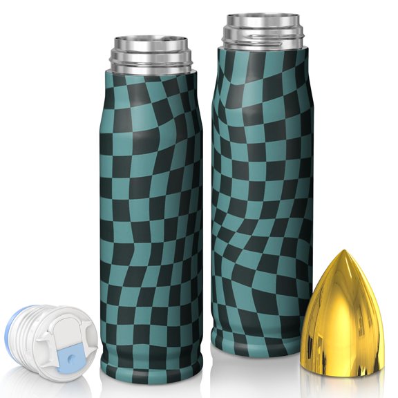 Blue and Black Wavy Checkered Pattern Bullet Tumbler, Vacuum Insulated Novelty Travel Tumbler Sweat-free Exterior Gifts Ideas for Home Office Outdoor Sports Car