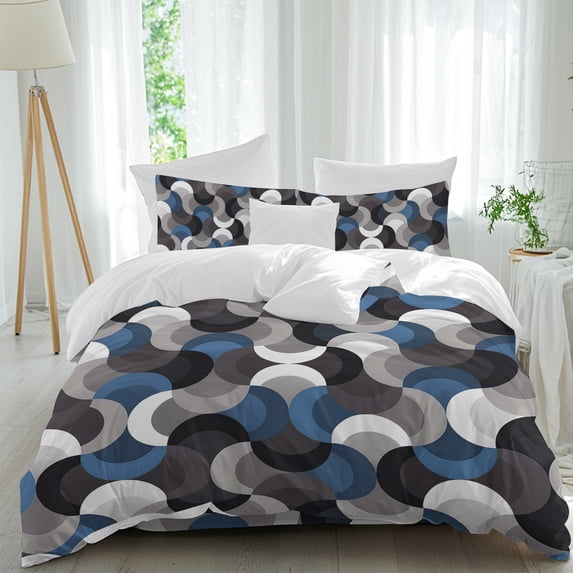 Blue Black Wavy Duvet Cover Set Twin Size, Medieval Abstract White Grey ...
