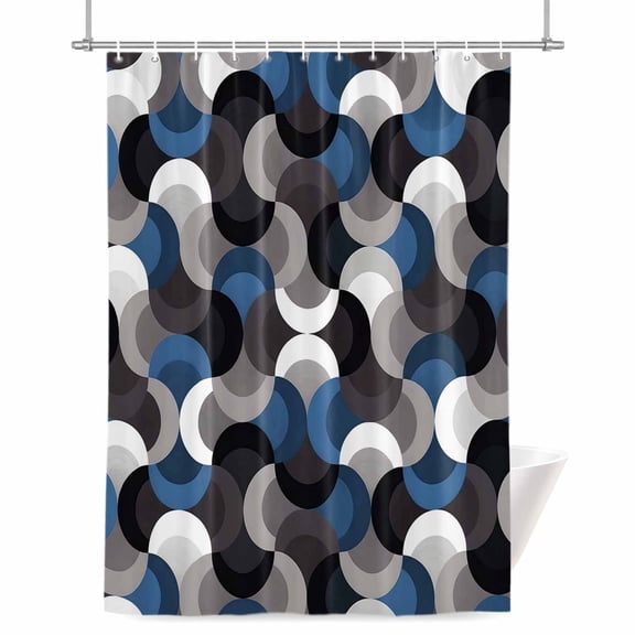 Blue Black Wavy Shower Curtain, Medieval Abstract White Grey Blue Black Texture Waterproof Shower Curtain Set with 12 Hooks Lightweight Bath Curtains Fabric Bathroom Decor 36x72 Inches