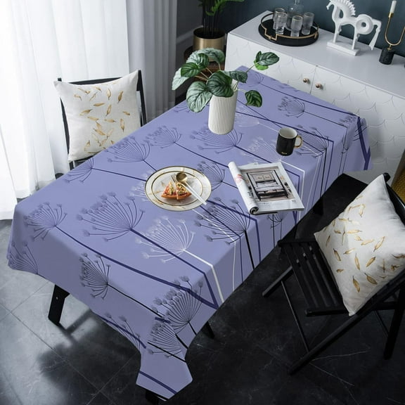 Blue Black White Flower Rectangle/Square/Round Waterproof Tablecloths 60x120 inch Spring Floral Botanical Purple Polyester Table Cloth Table Cover Tabletop for Wedding Party Dinner