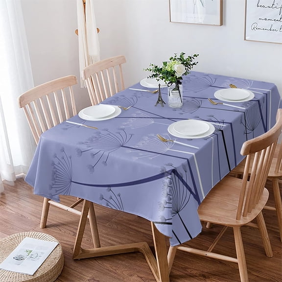 Blue Black White Flower Rectangle/Square/Round Waterproof Tablecloths 60x84 inch Spring Floral Botanical Purple Polyester Table Cloth Table Cover Tabletop for Wedding Party Dinner