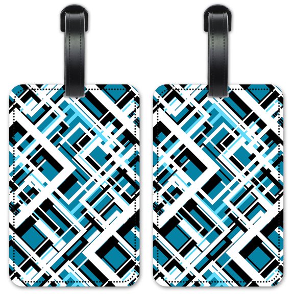 Blue, Black, & White Triangles - Luggage ID Tags / Suitcase Identification Cards - Set of 2