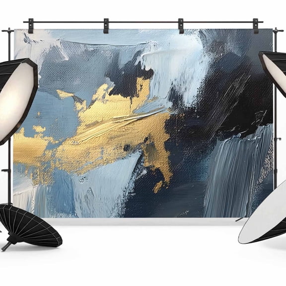 Blue Black Yellow Oil Painting Backdrop for Photoshoot, Photography Photo Studio Background Wall Backdrop, Modern Abstract Back Drop Banner Panel for Portraits Wedding Live Streaming Decor 7x5Ft